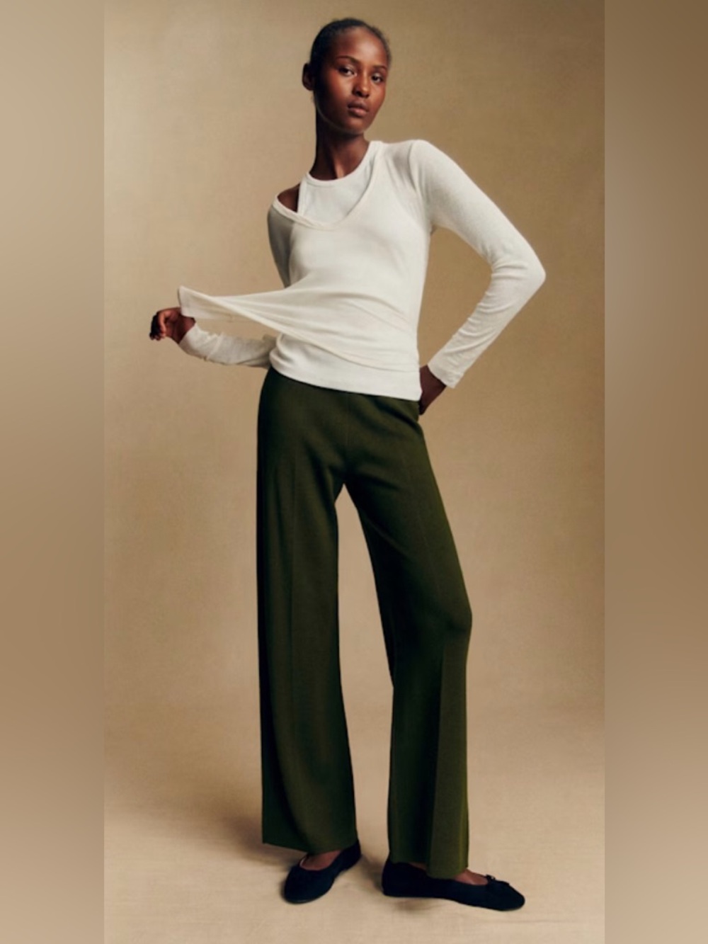 Sezane Matthew Wide-Leg Trousers elastic waist merino wool knit